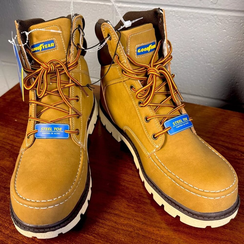 NWT Goodyear Men's Penn Steel Toe Work Boots, Wheat, US 11